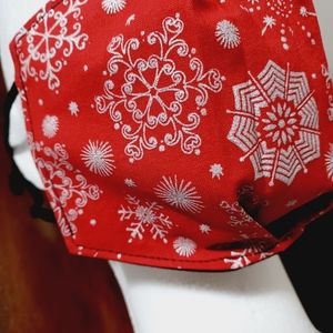 Facemask Red with Silver Snowflakes